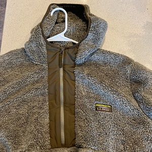 Mean LL Bean hooded fleece sweater.